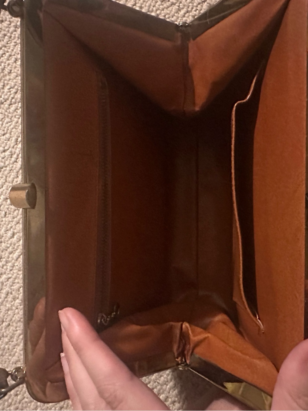 Brown Textured Turtle skin Leather Top-Handle Women's Bag - Picture 4 of 4